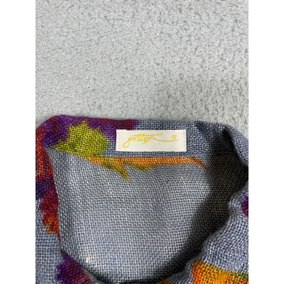 Gottex Womens Size M Linen Floral Button Up Long Tunic Top Cover Up - Picture 3 of 12